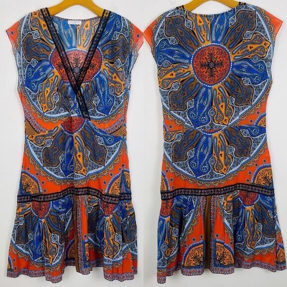 Sandro bandana-print Short-Sleeved Satin Mini Dress size 42 or US 10 - Picture 2 of 8